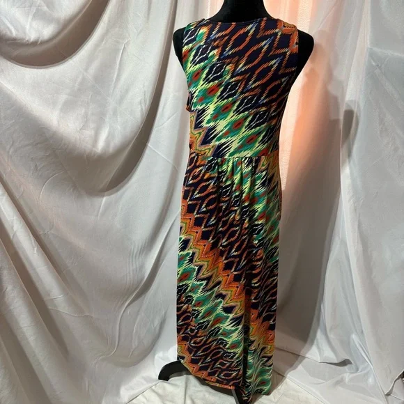 NY Collection Multi color Sleeveless Maxi Dress, Size:L